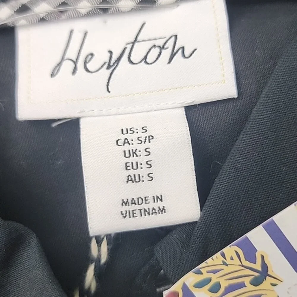 HEYTON Black Half Button Down Gingham Bow Long Sleeve Preppy Boho Shirt Dress S - Picture 6 of 9